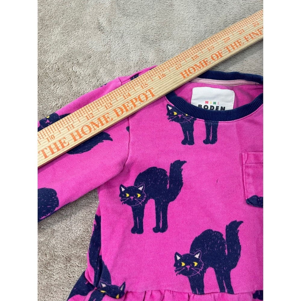 Mini Boden Jersey Dress Girls Size 4-5Y Pink Black Cat Print long sleeve - Picture 8 of 9